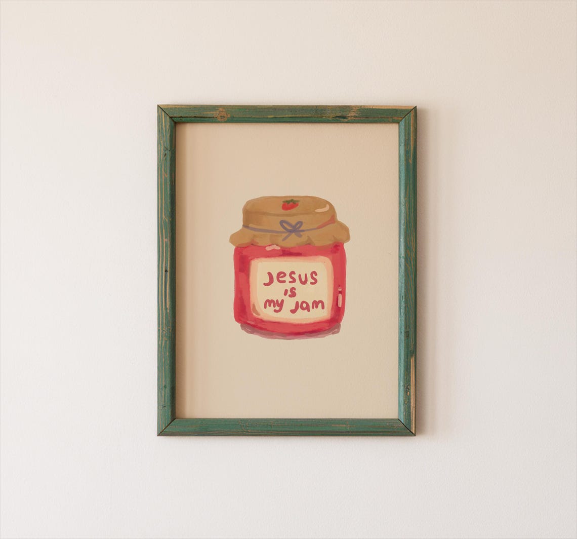 Jesus Is My Jam Strawberry Jam Jar Faith Pun Watercolor Poster