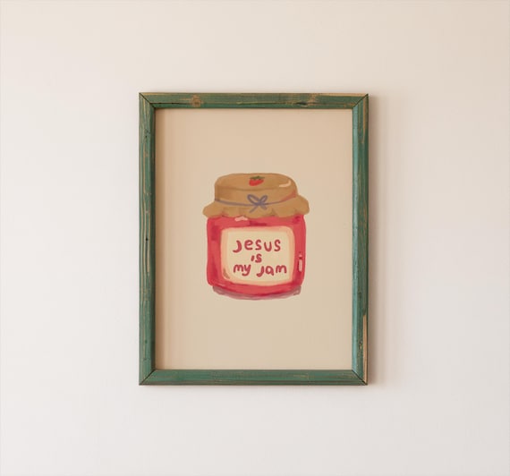 Jesus Is My Jam Strawberry Jam Jar Faith Pun Watercolor Poster
