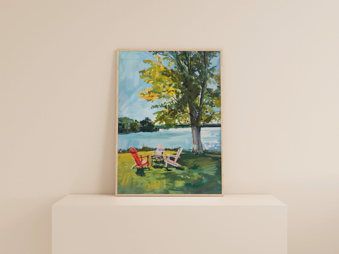 Retro Adirondack Chair Beach House Art Print - Image 2