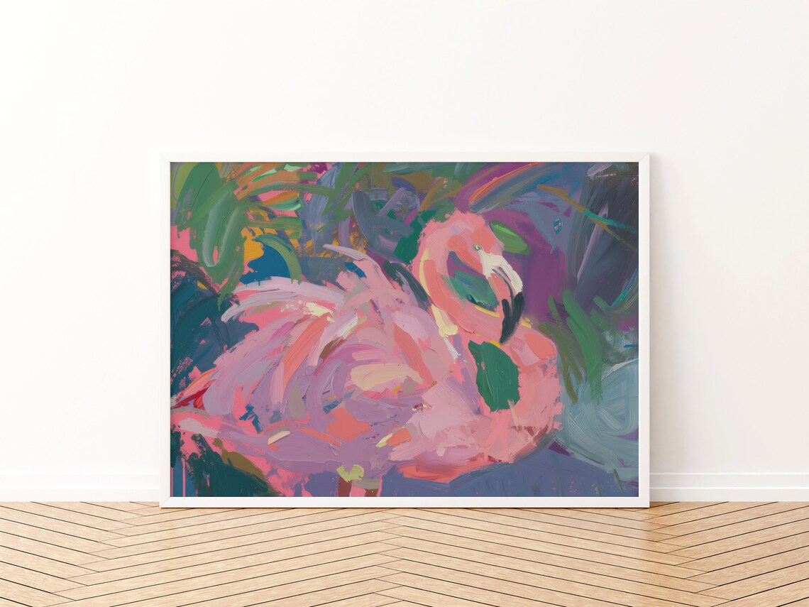 Abstract Flamingo Art Print, Tropical Bathroom Decor - Image 3