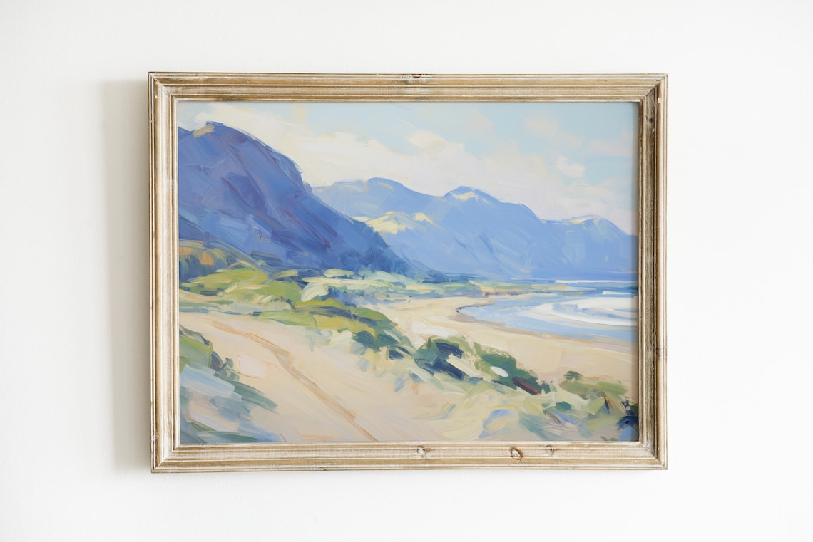 Soft Coastal Landscape Painting, Beachy Home Decor