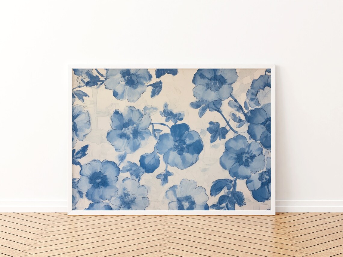Blue Apartment Print, Grandmillennial Floral Art Print - Image 3