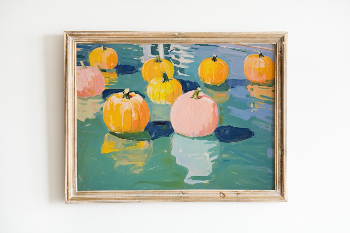 Retro Pool Print, Preppy Autumn Pumpkin Art Print
