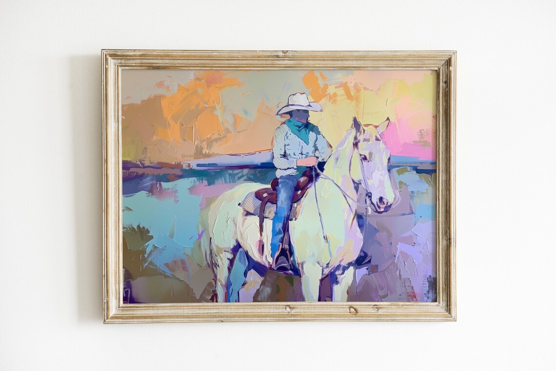 Preppy Cowboy Print, Retro Western Art Print