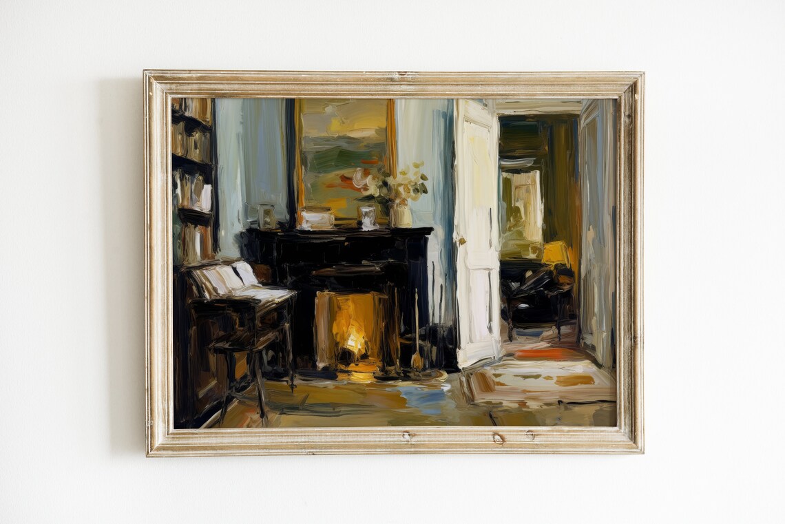 Cozy Fireplace Victorian Home Decor Vintage Art Print