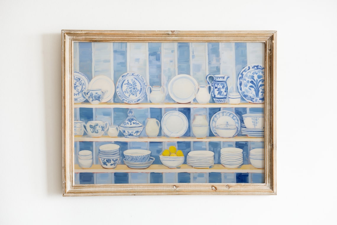 Blue Chinoiserie Ginger Jar Wall Art, Kitchen Decor