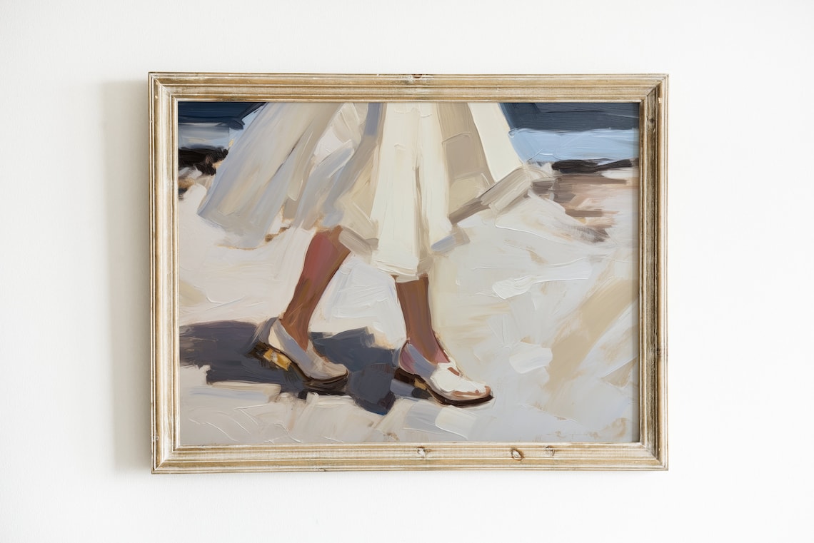Preppy Beachside Painting, Coastal Grandmother Art Print