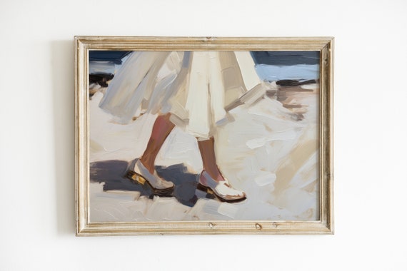 Preppy Beachside Painting, Coastal Grandmother Art Print
