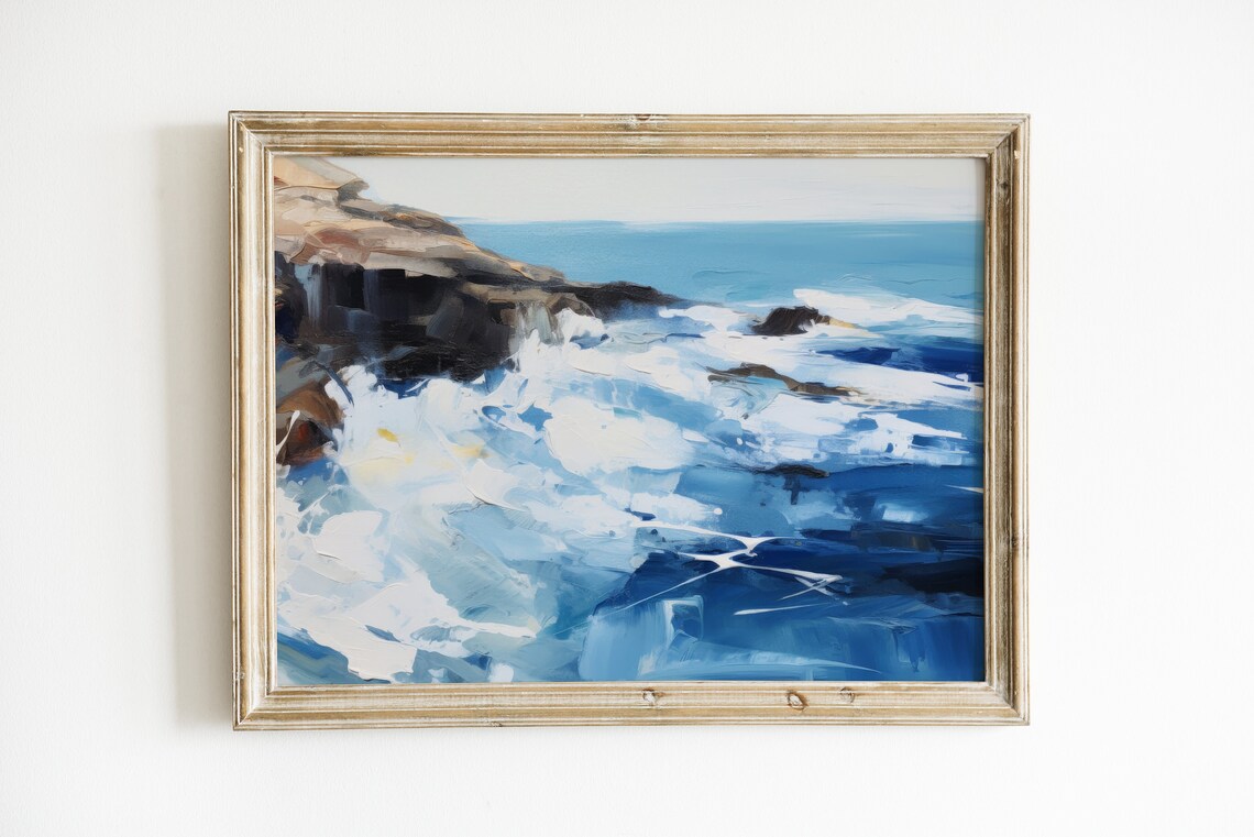 Blue and White Coastal Abstract Ocean Art Print No. 2