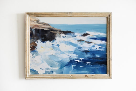 Blue and White Coastal Abstract Ocean Art Print No. 2
