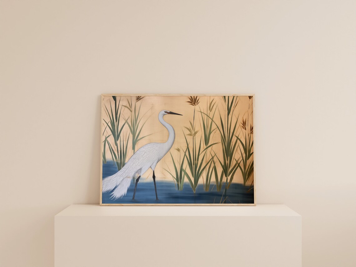 Heron Print, Grandmillennial Blue and White Art Print - Image 2