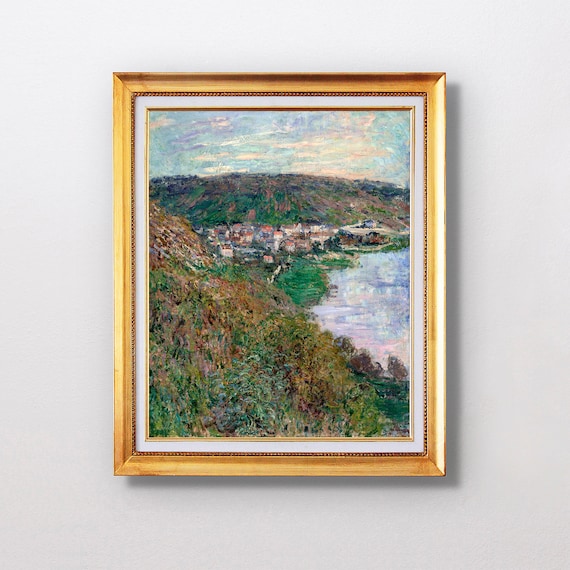 Claude Monet View Of Vetheuil 1880 Riverside Village Hills Poster