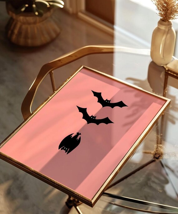 Pink Halloween Tiny Bats Silhouette Cute Spooky Season Poster