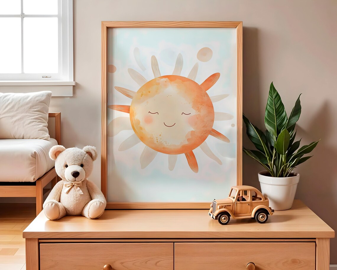 Cute Smiling Sun Watercolor Happy Sunshine Nursery Decor Poster - Image 2