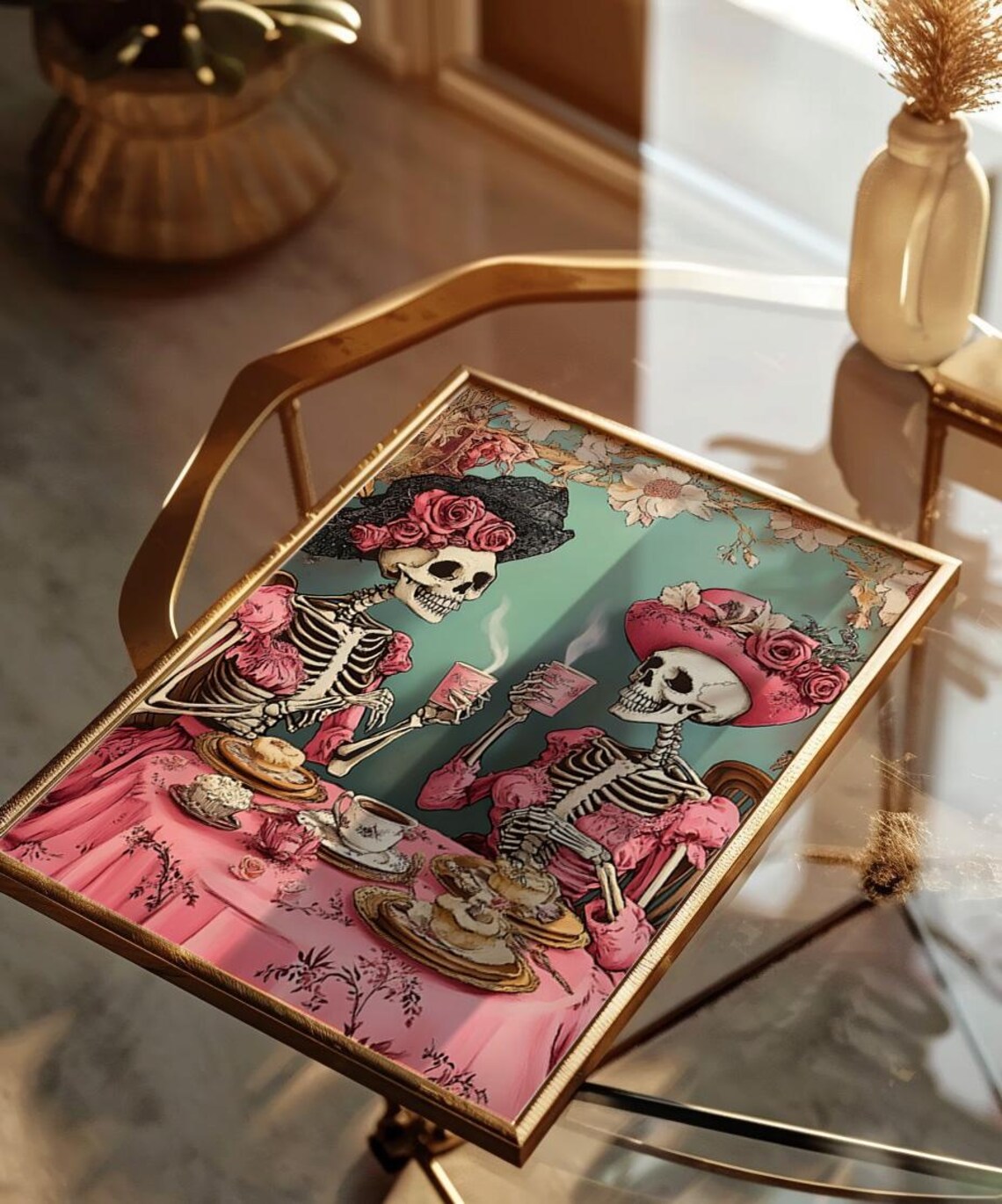 Skeleton Ladies Tea Party Pink Victorian Gothic Halloween Poster - Image 4