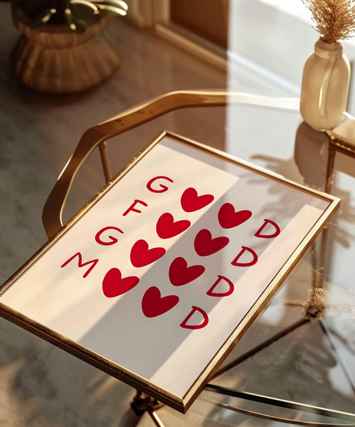 Good Food Scattered Letters Red Hearts Minimalist Kitchen Poster