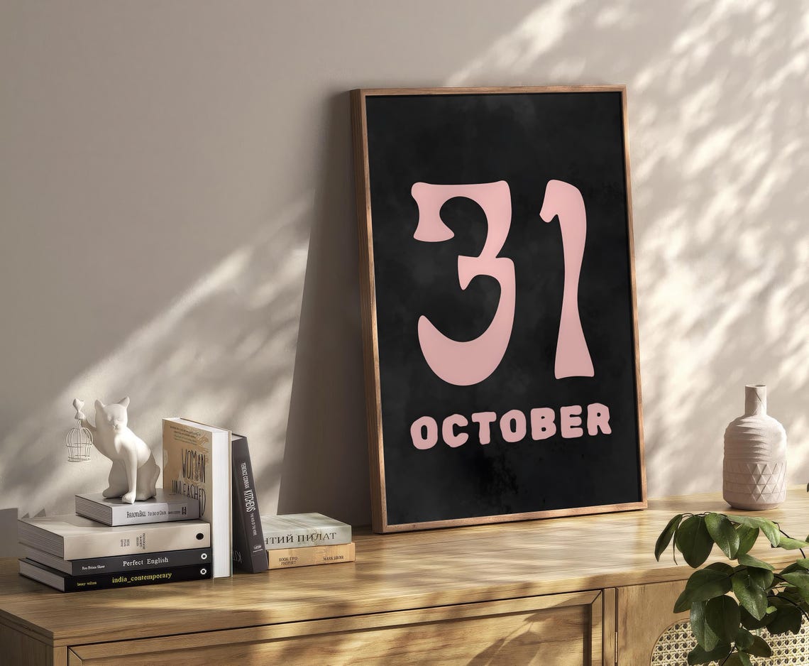 October 31 Halloween Date Bold Pink Black Typography Number Poster