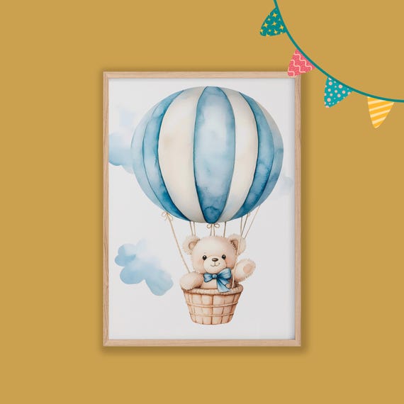 Bear On A Balloon Nursery Decor Baby Room Wall Art Nursery Decor Prints Animal Boho Kids Room Decor Instant