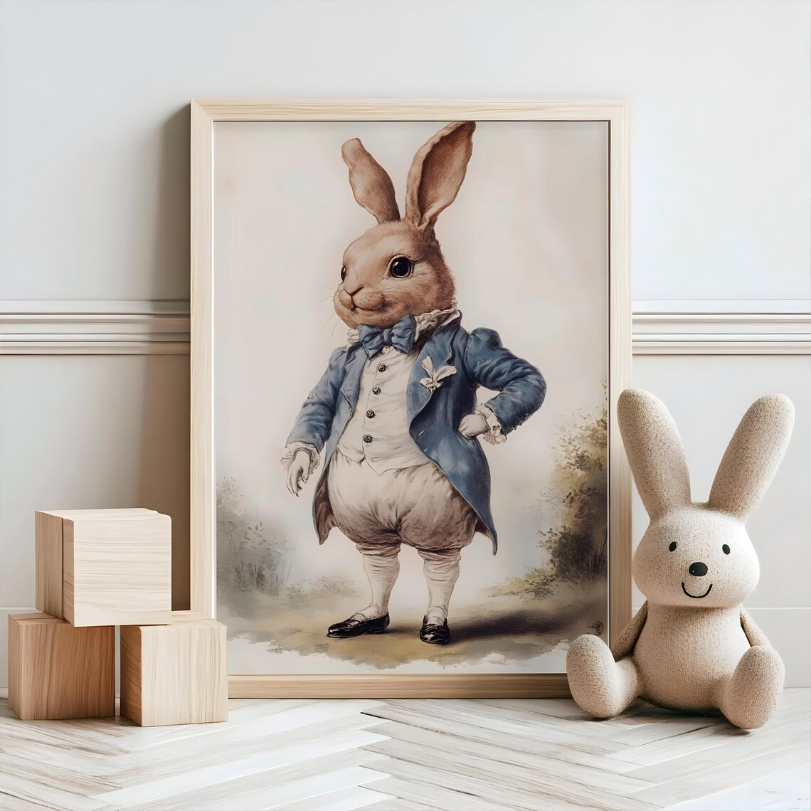 Gentleman Rabbit in Blue Coat Vintage Storybook Animal Poster - Image 2