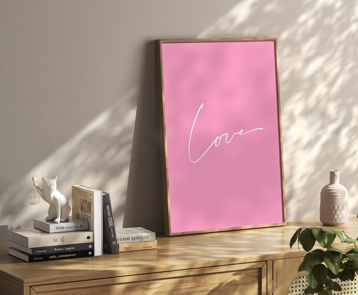 Love Script Pink Minimalist Modern Typography Wedding Decor Poster - Image 3