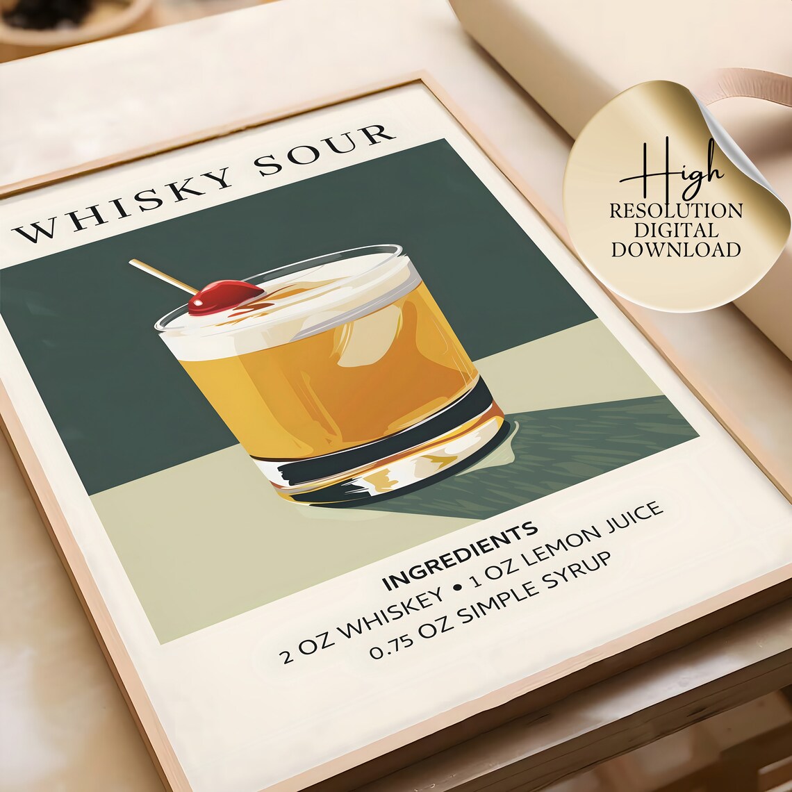 Whisky Sour Retro Cocktail Recipe Ingredients Home Bar Art Poster - Image 3