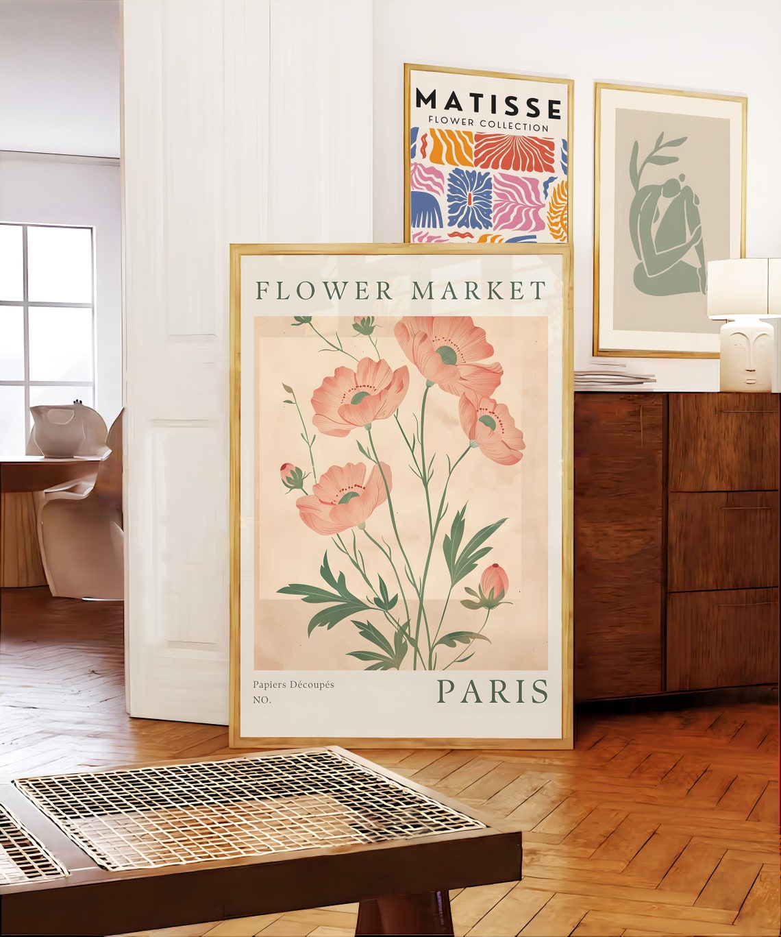 Paris Flower Market Soft Pink Poppy Blooms Botanical Wall Print