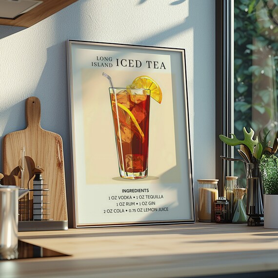 Long Island Iced Tea Cocktail Recipe Art Print Retro Bar Decor