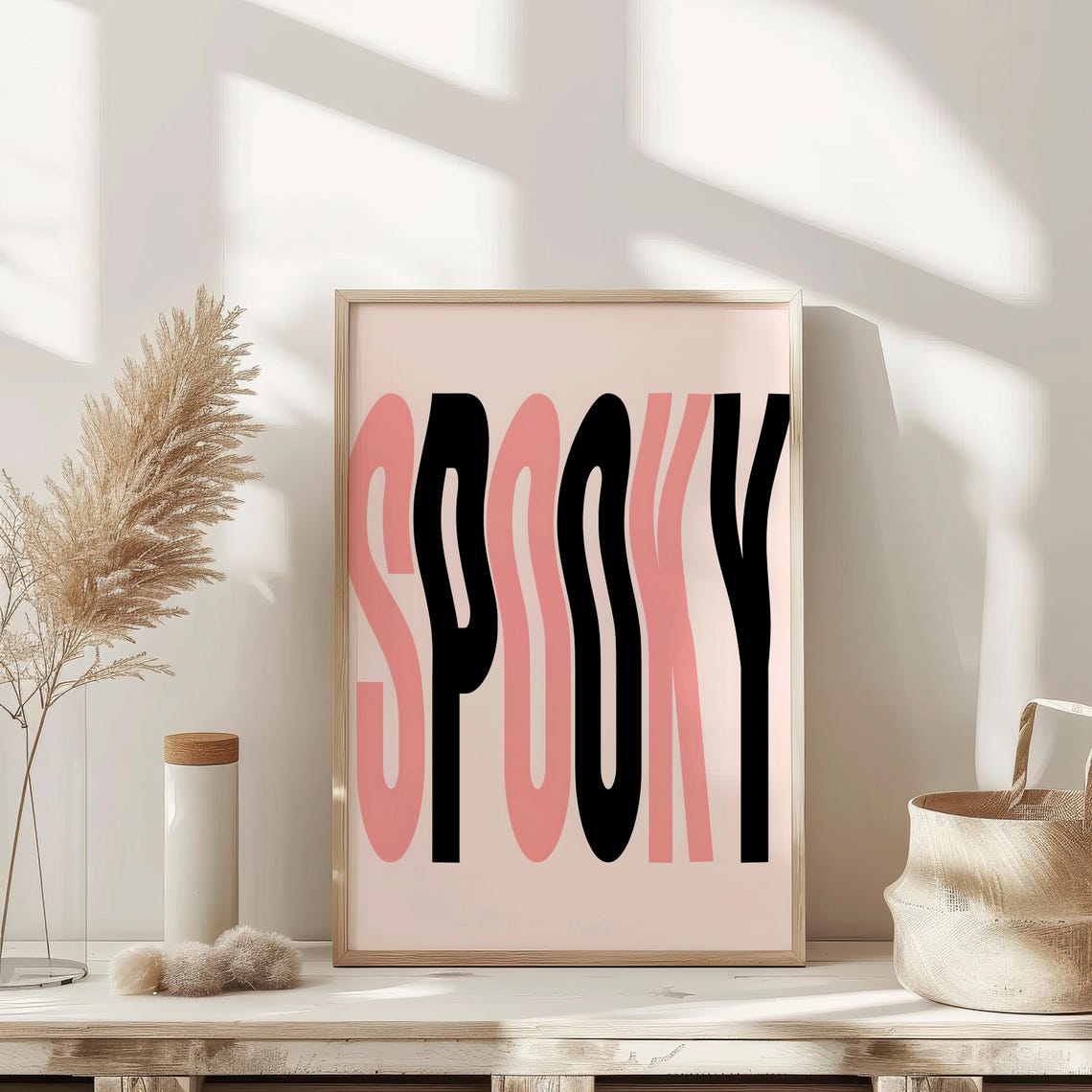 Wavy Spooky Pink Black Retro Typography Halloween Decor Poster - Image 3