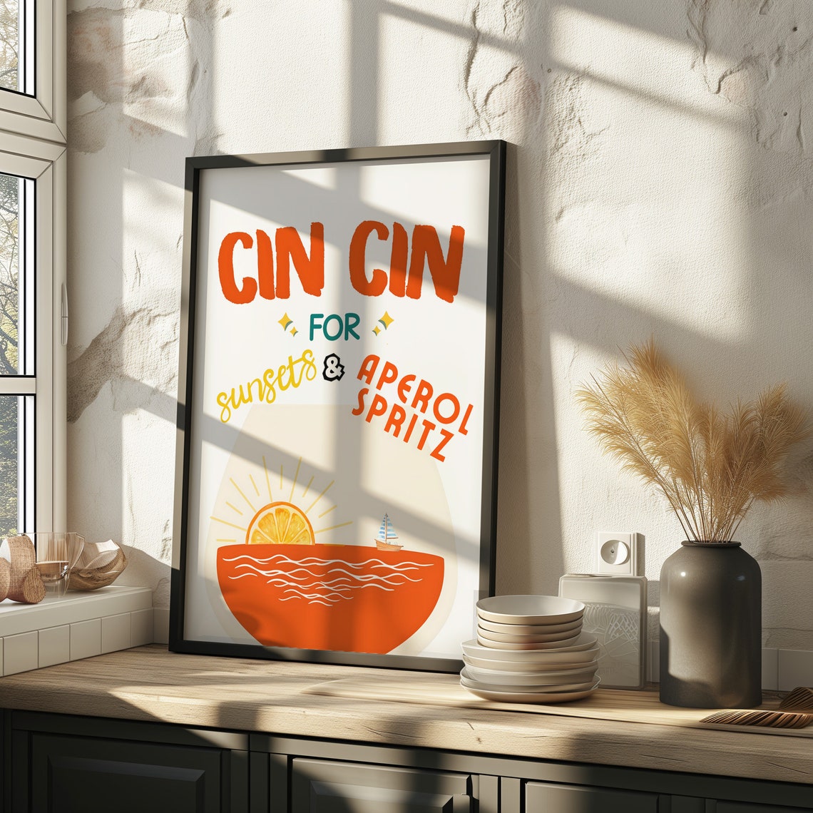 Cin Cin for Sunsets and Aperol Spritz Retro Italian Sunset Poster - Image 2