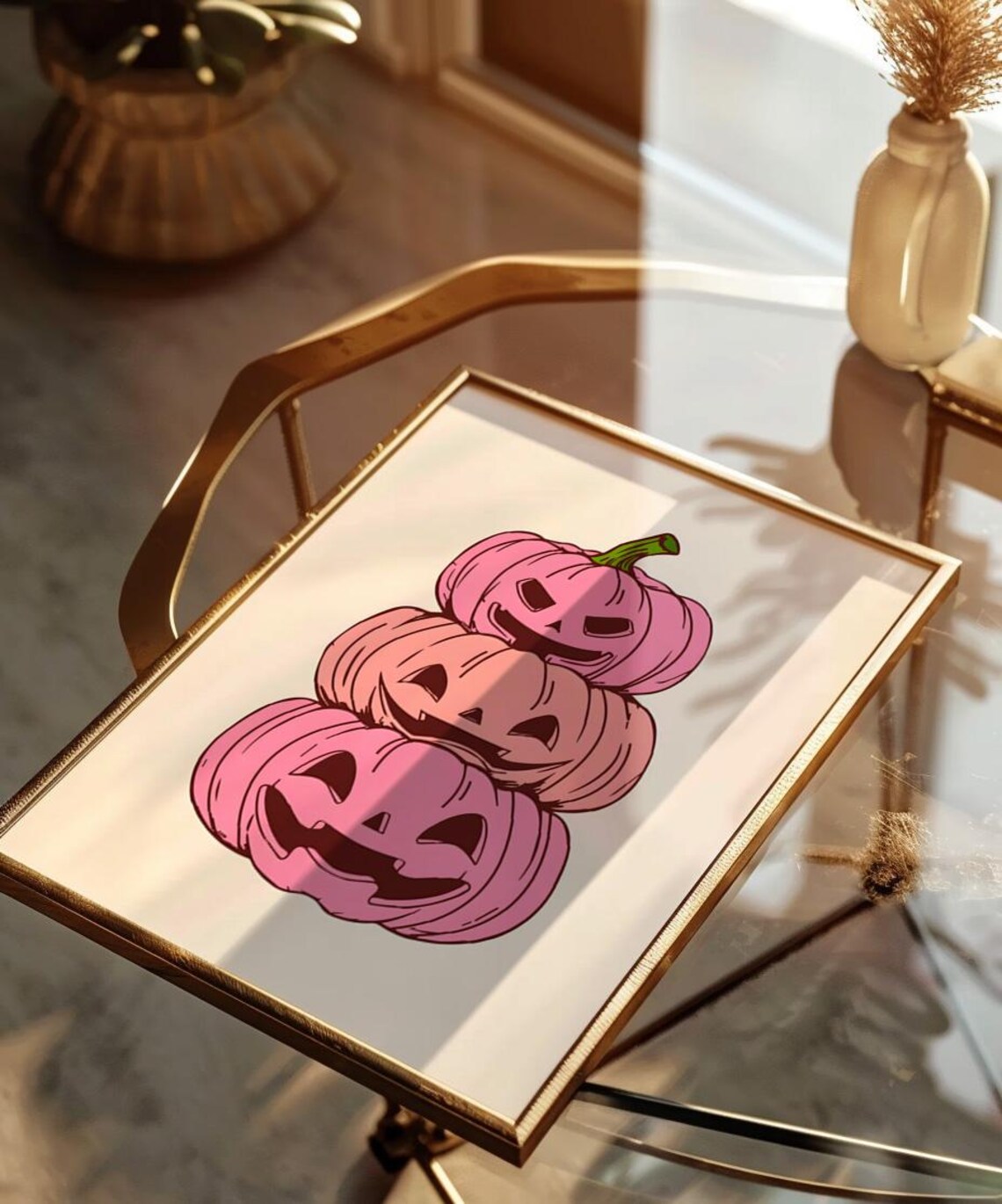 Pink Stacked Jack O Lanterns Smiling Pumpkin Halloween Poster - Image 4