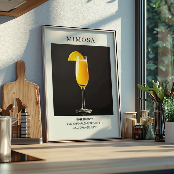 Mimosa Cocktail Recipe Art Print Minimalist Brunch Wall Decor