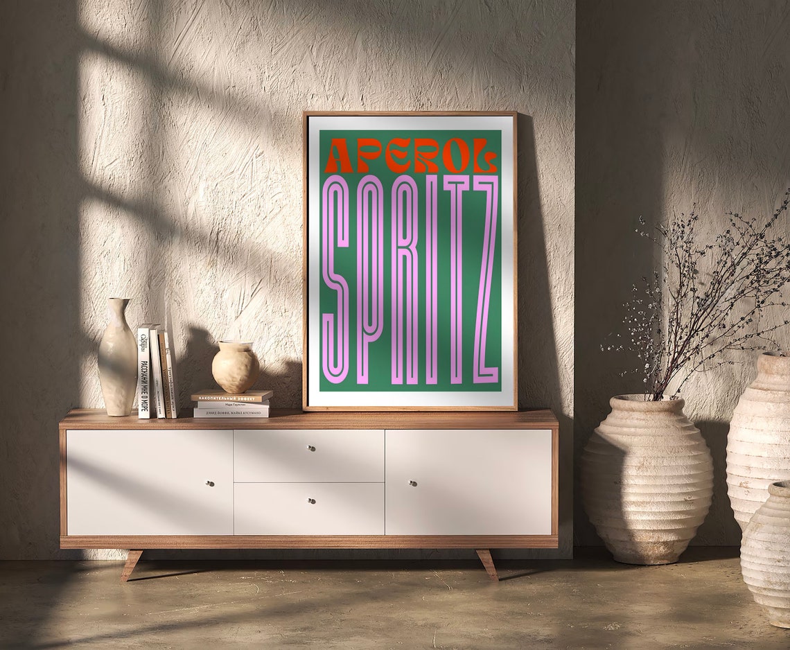 Aperol Spritz Retro Typography Poster Pink Green Bold Bar Decor - Image 2