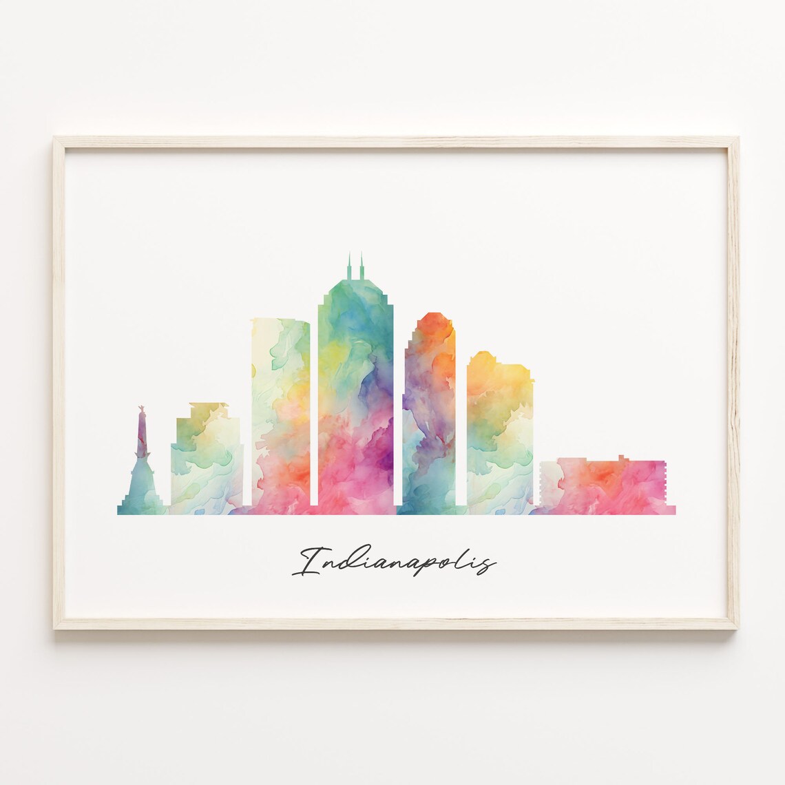 Indianapolis Indiana Rainbow Watercolor Skyline Cityscape Poster