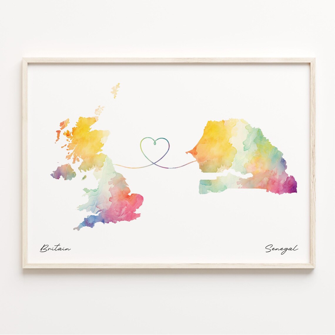 Britain United Kingdom Senegal Watercolor Map Heart Connection Poster