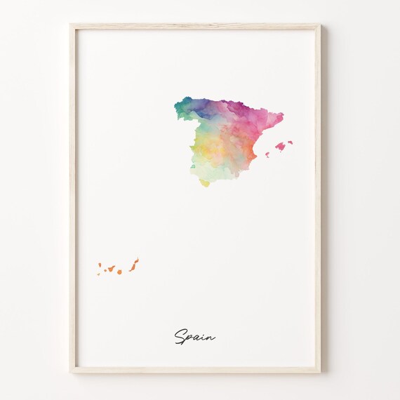 Stunning Colorful Spain Watercolor Country Map Minimalist Art Poster