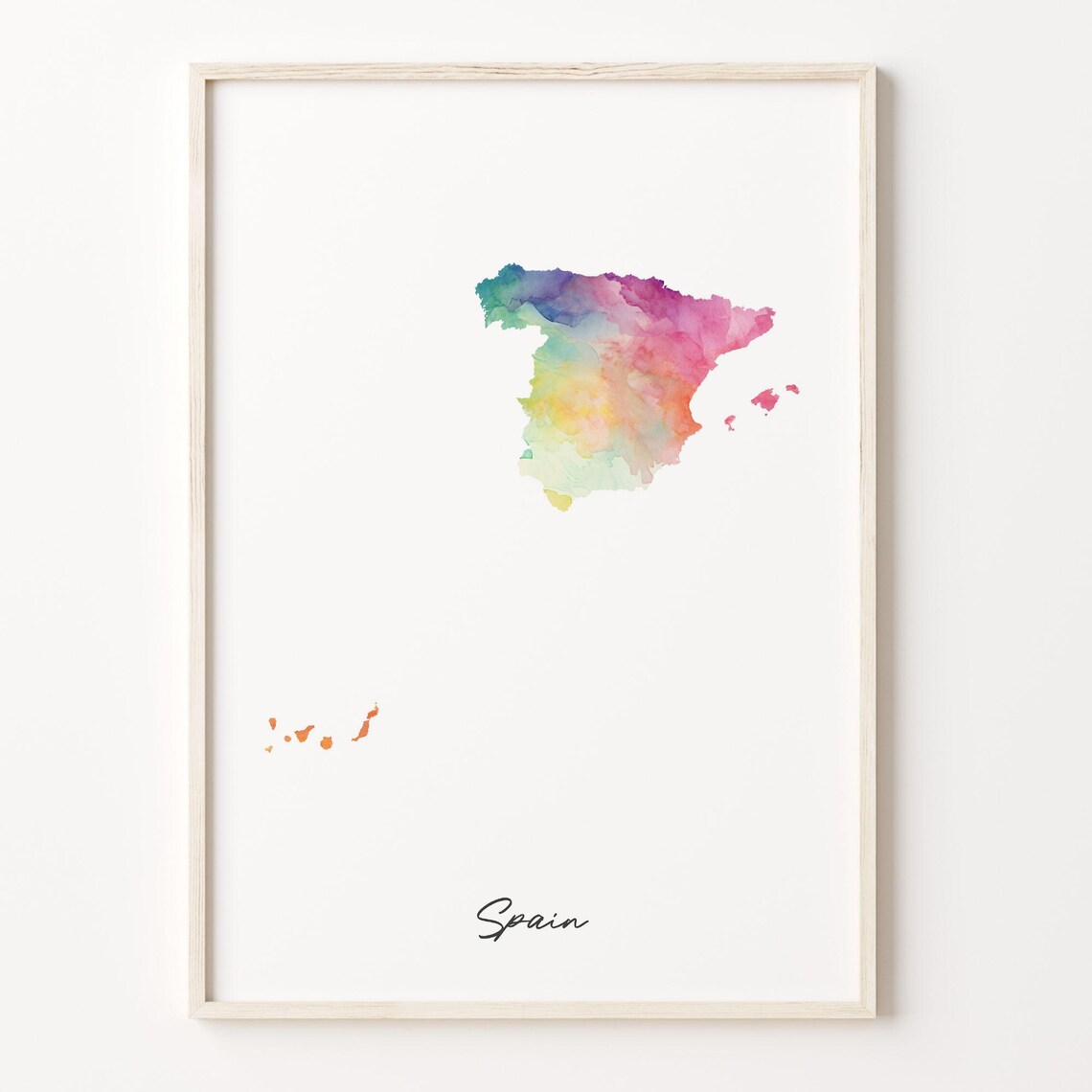 Stunning Colorful Spain Watercolor Country Map Minimalist Art Poster
