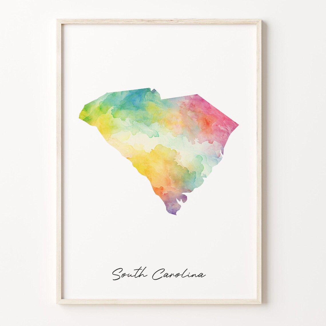 Stunning South Carolina USA Watercolor State Map Pastel Art Poster