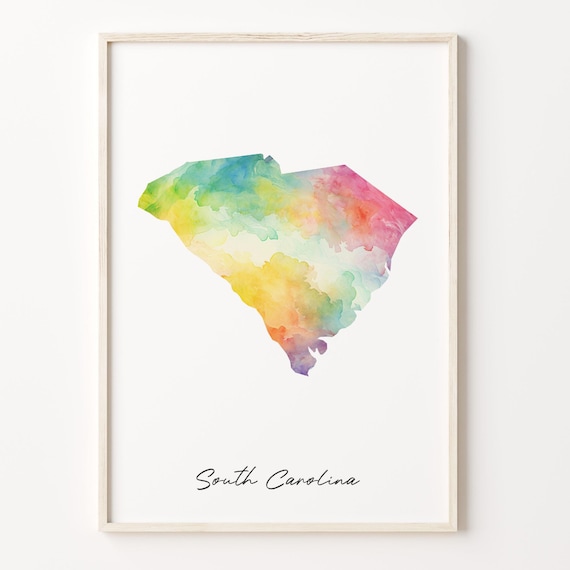 Stunning South Carolina USA Watercolor State Map Pastel Art Poster