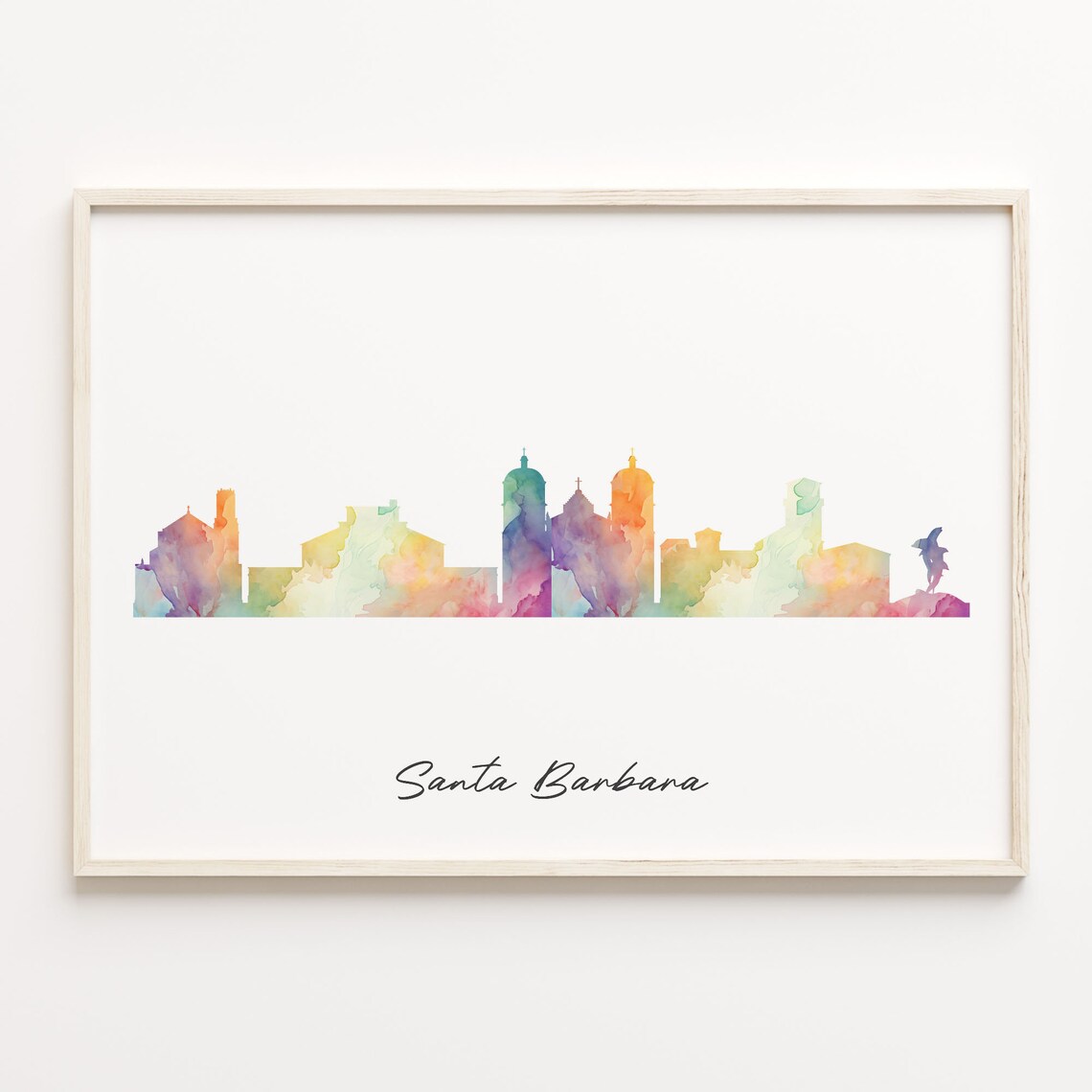 Santa Barbara California Watercolor Cityscape Skyline Art Poster