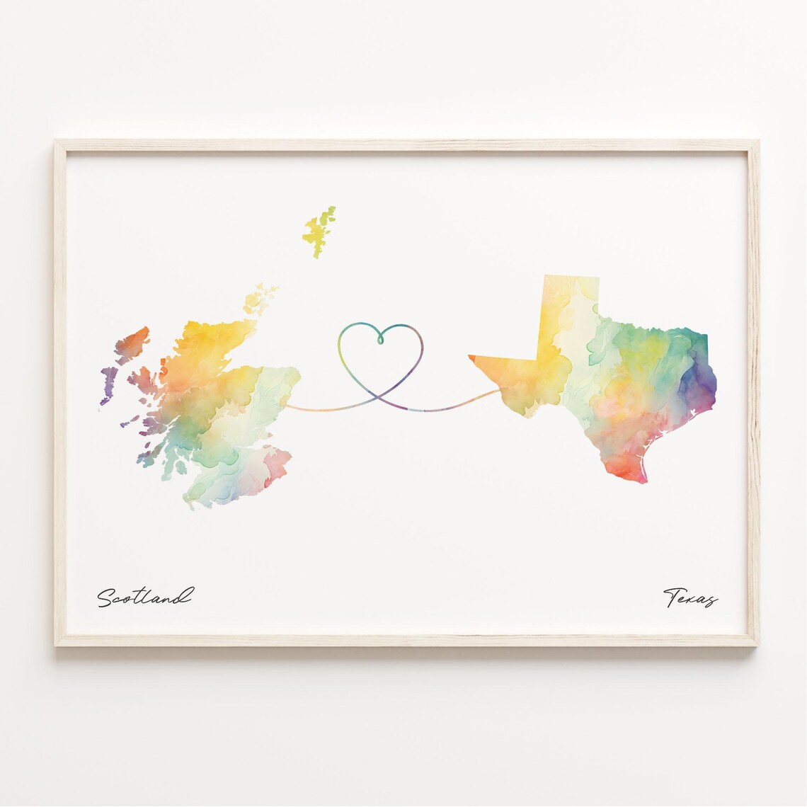 Scotland to Texas Watercolor Map Art Print