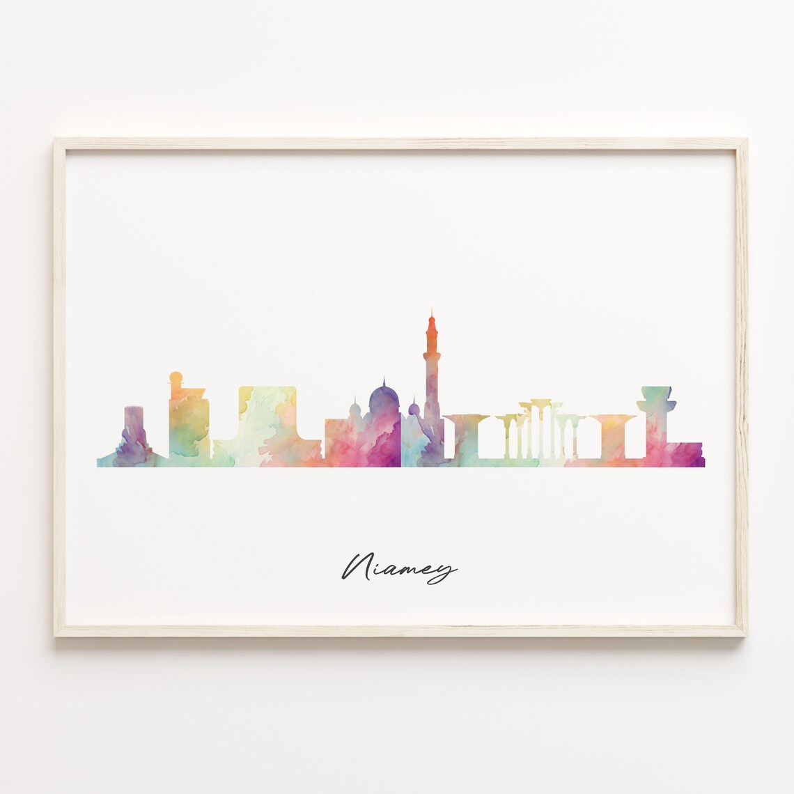 Niamey Niger Colorful Watercolor Cityscape Skyline Travel Art Poster