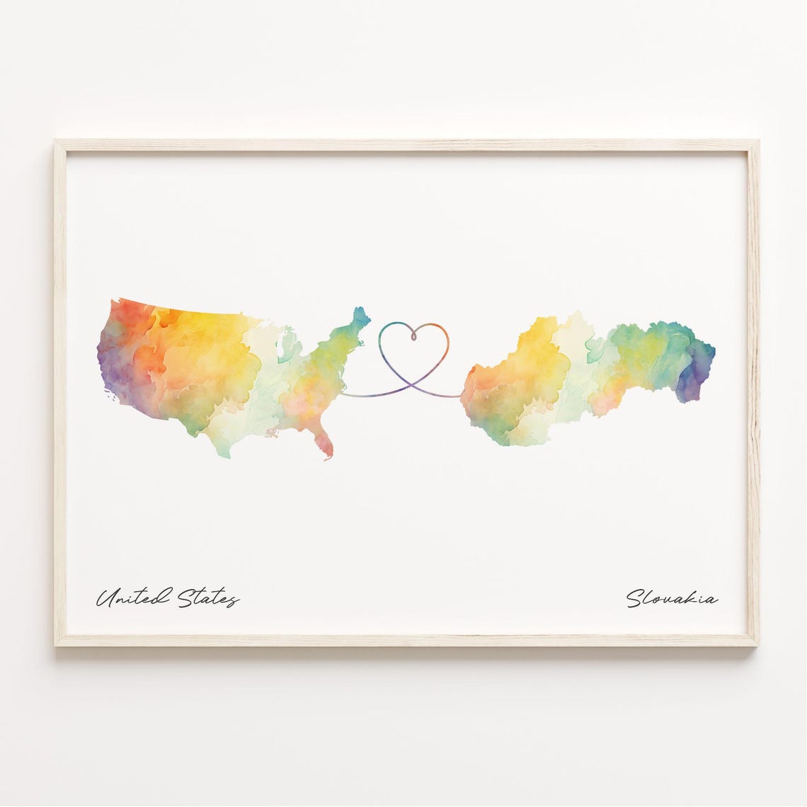 United States Slovakia Watercolor Heart Map Long Distance Poster