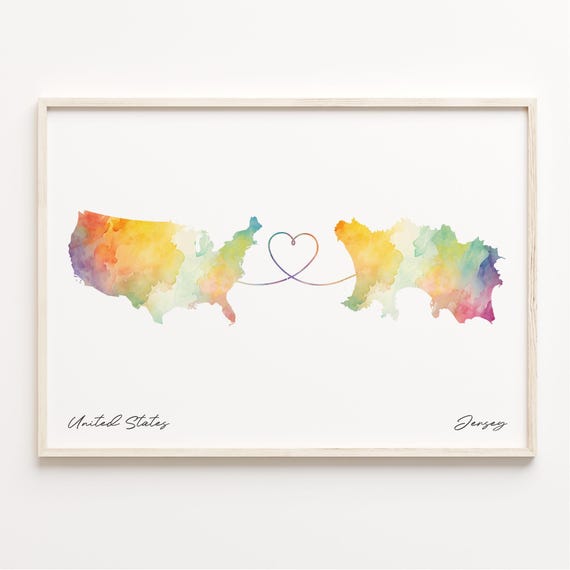 Us To Jersey Print Watercolor Map Poster Gift Wall Art Adventure Awaits C2392