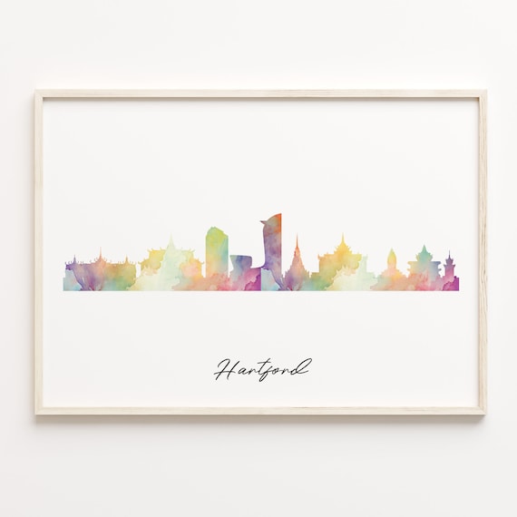 Hartford Connecticut Watercolor Skyline Poster Minimalist Cityscape Art