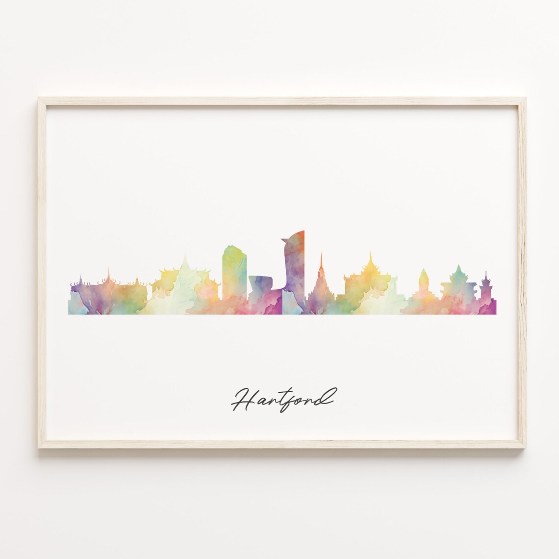 Hartford Connecticut Watercolor Skyline Poster Minimalist Cityscape Art