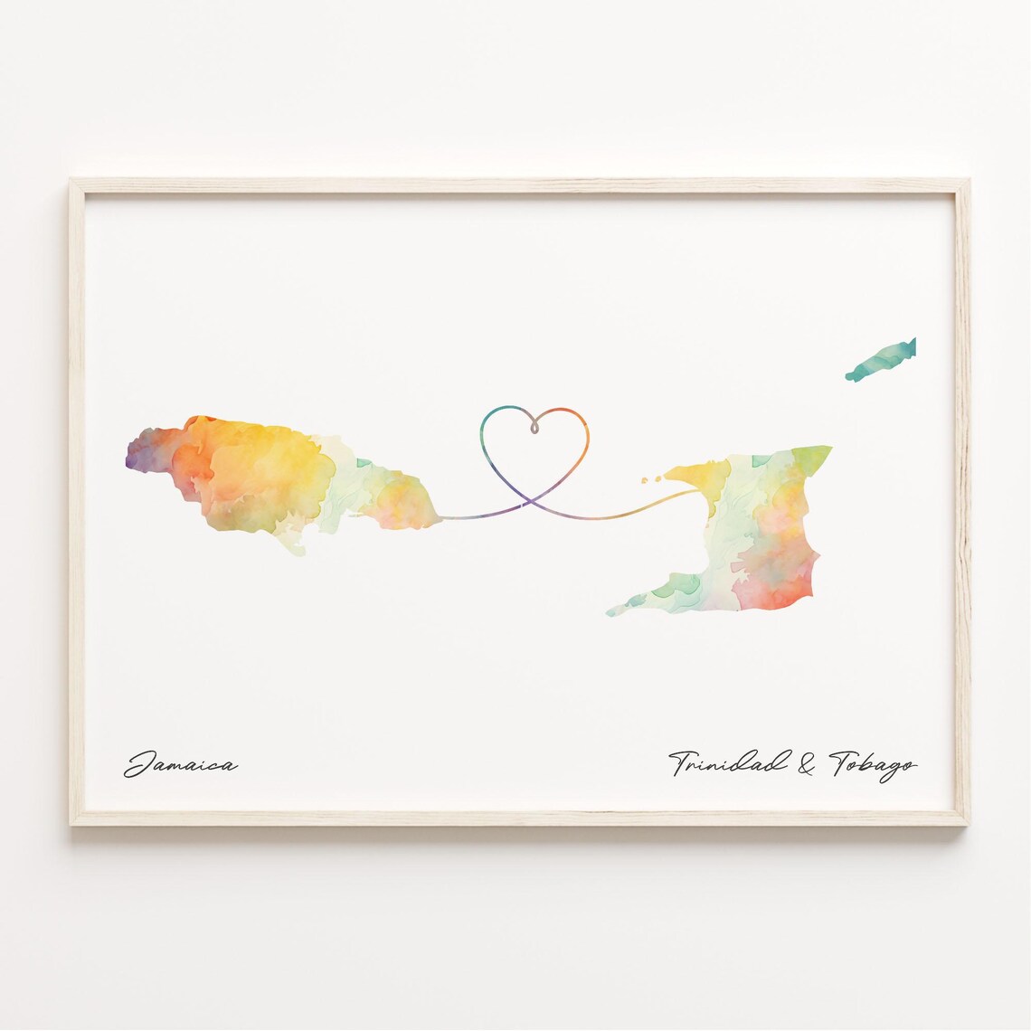 Jamaica to Trinidad Tobago Watercolor Map Art Print