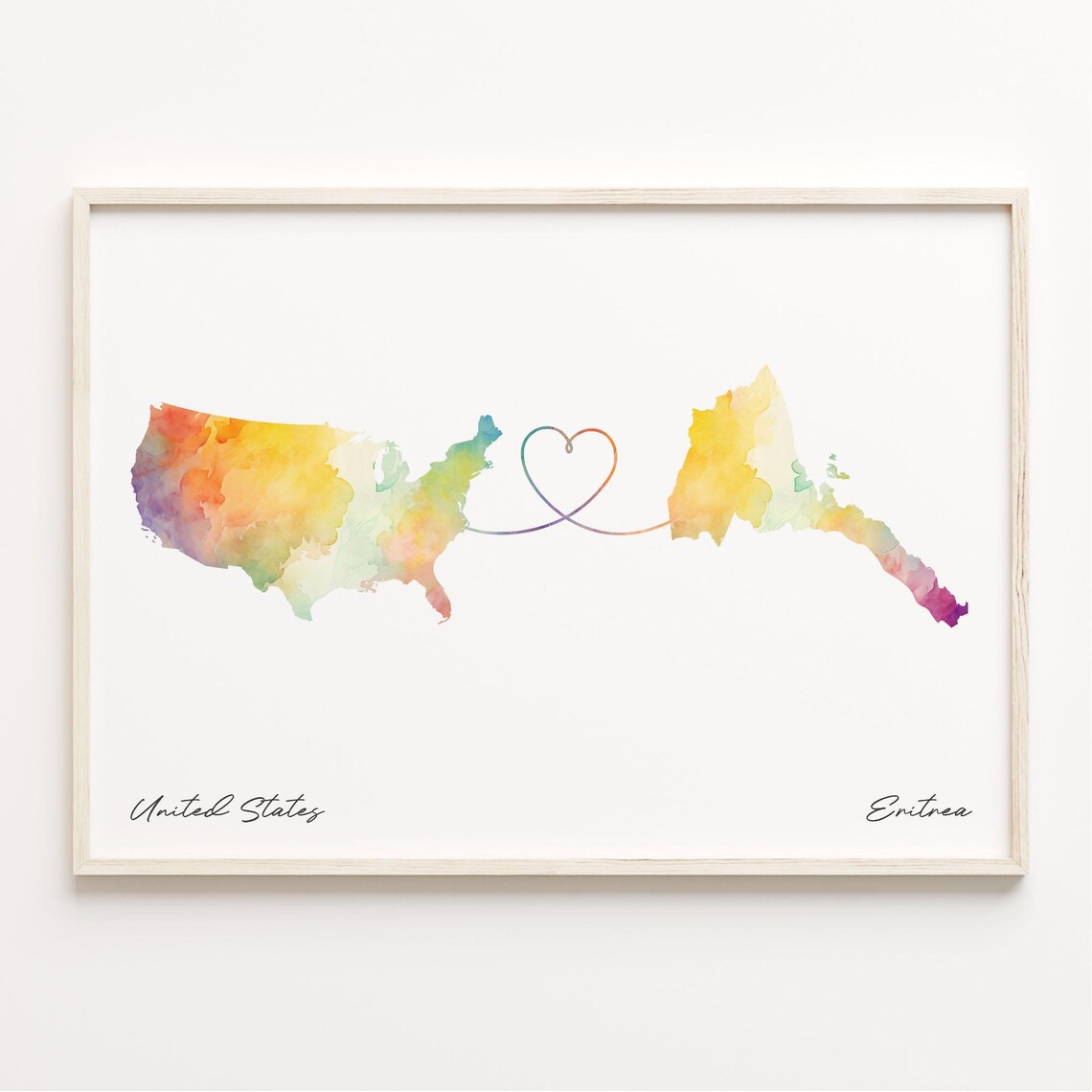 United States Eritrea Watercolor Map Heart Long Distance Poster