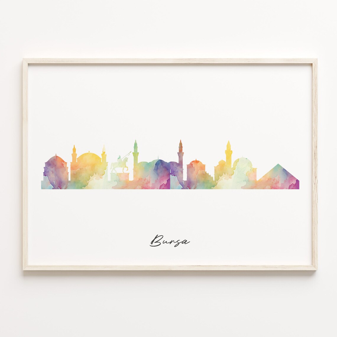 Bursa Turkey Watercolor Skyline Mosque Minaret Cityscape Poster