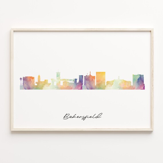 Bakersfield Watercolor Skyline Cityscape Colorful California Poster