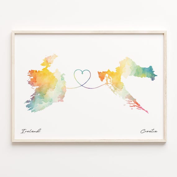 Ireland to Croatia Watercolor Map Poster, Travel Art
